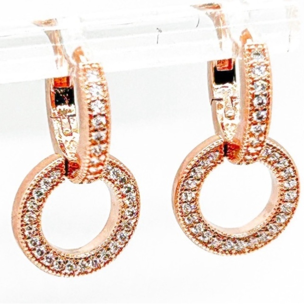 NWOT Sparkling  double hoops earrings Sterling silver rose gold plated